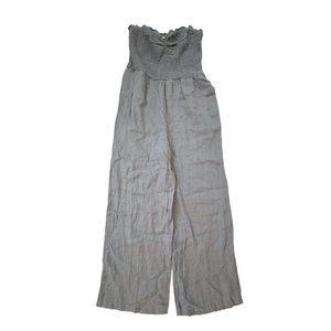 Faherty Mandy Women's L Linen Smocked Jumpsuit Gray NWOT